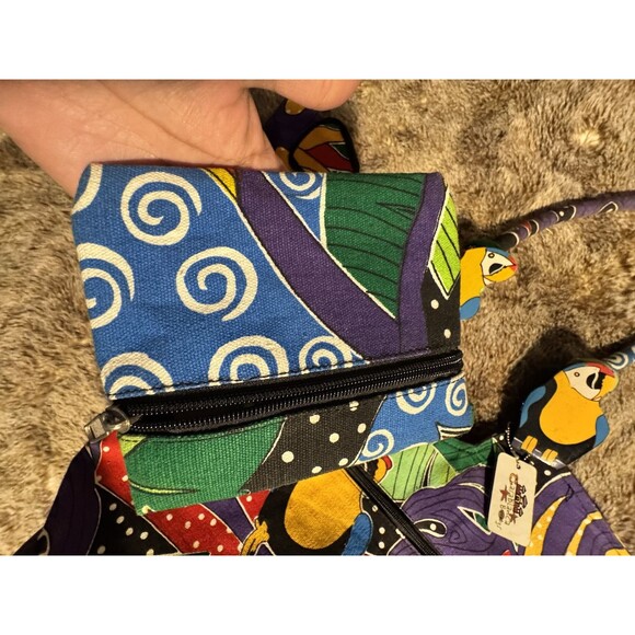 VTG Large tote bag with zipper, Coin Purse with Tucan Parrott's Vacation Beach - Picture 11 of 12